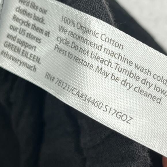 EILEEN FISHER Pants XL Organic Cotton Crinkle Gauze Tapered Pull On Black - Picture 10 of 16
